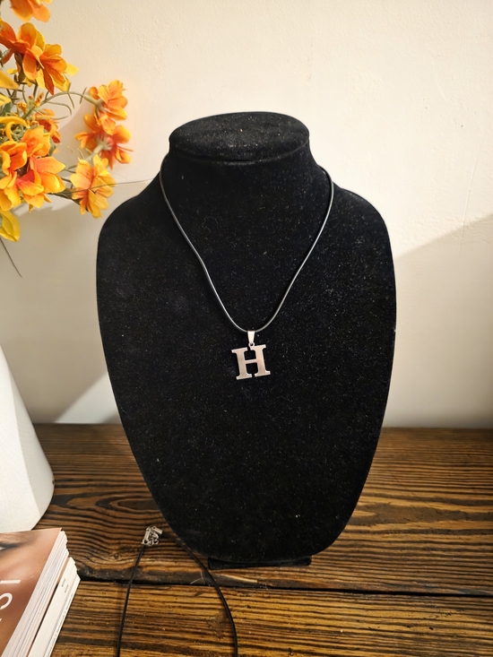 Jovys Creacion Jewelry - Initial "H" Stainless Steel Pendant Necklace | Black Leather Cord